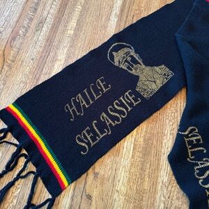 Vintage Haile Selassie Knit Scarf - Rasta/Reggae- Memorabilia: Red, Gold, Green